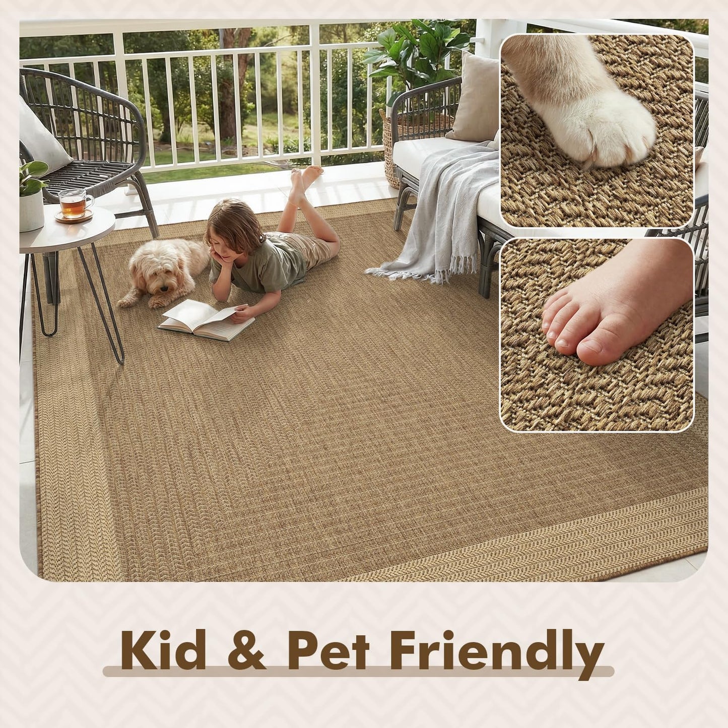 MontVoo-Outdoor Rug-Patio Rug 8x10 ft Polypropylene Indoor Outdoor Rugs Outdoor Carpet for Patio Deck Balcony Porch, Textured Weave, Durable for High Traffic, Fade-Resistant, Modern Neutral Brown