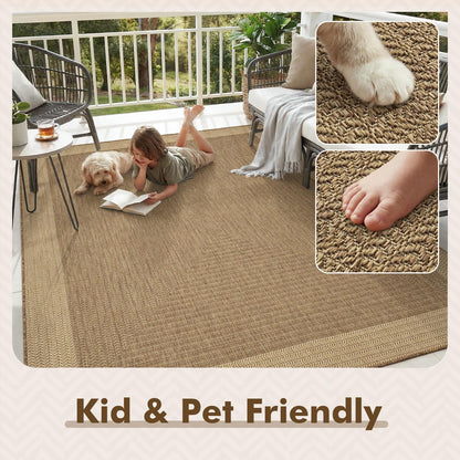 MontVoo-Outdoor Rug-Patio Rug 8x10 ft Polypropylene Indoor Outdoor Rugs Outdoor Carpet for Patio Deck Balcony Porch, Textured Weave, Durable for High Traffic, Fade-Resistant, Modern Neutral Brown