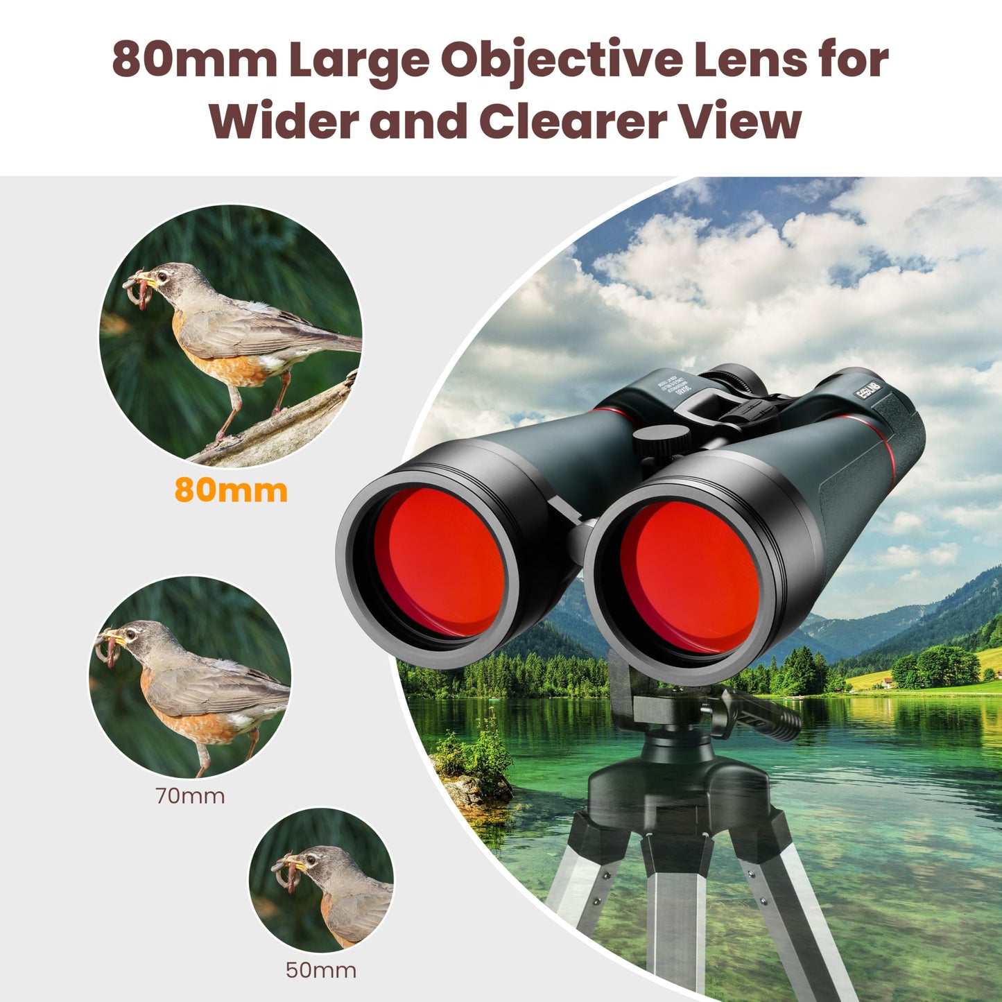 ESSLNB 30x80 Astronomy Binoculars Giant for Adults, Waterproof Outdoor Binoculars for Travel Stargazing Bird Watching Hunting with Built-in Tripod Adapter and Carrying Bag (Black)