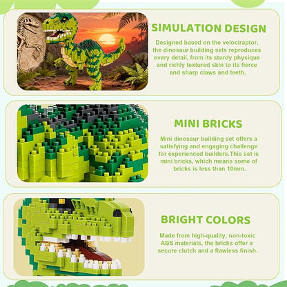 Jurassic Dinosaur Building Blocks Set Dinosaur Velociraptor Micro Mini Blocks Building Toys Dinosaur Model Decor Ideas Birthday Gifts for 8 9 10 11 12 13 14+ Year Old Boys Teens Adults