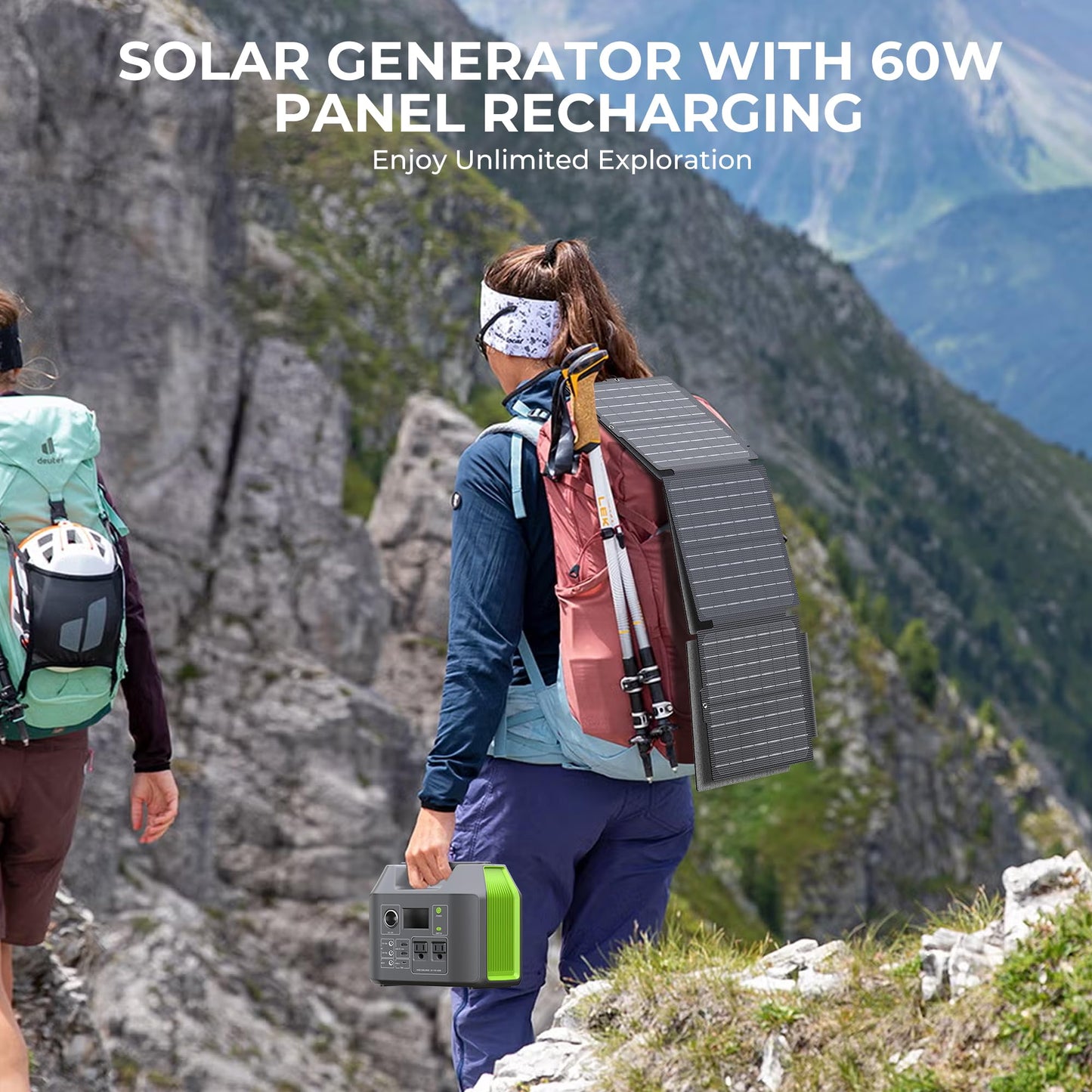 Portable Solar Generator, 300W Portable Power Station with Foldable 60W Solar Panel, 110V Pure Sine Wave 296Wh 80000mAh Lithium Battery Pack for Home Use RV Van Outdoor Camping-Panel included