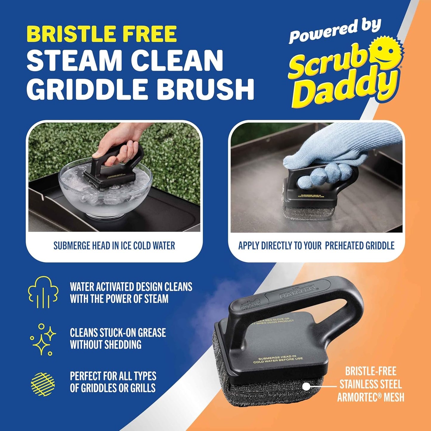 Mr. Bar-B-Q Bristle Free Grill Brush - Large Steam Clean Design for Effortless Grilling