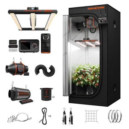 Spider Farmer Grow Tent Kit 2.3X2.3ft Complete System, G1500 150W Full Spectrum Bar Style LED Grow Light 28"X28"X63" Indoor 1680D Mylar Tent with 4" Ventilation System with GGS Controller