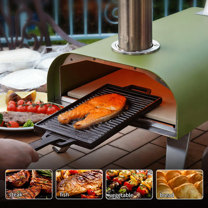 BIG HORN 12" Multi-Fuel Outdoor Pizza Oven Reach up to 1110℉– 3-in-1 Wood,Gas&Electric Compatible (Burners Sold Separately),Pellet Pizza Oven Portable Pizza Maker for Backyard,Camping&Tailgating,Green