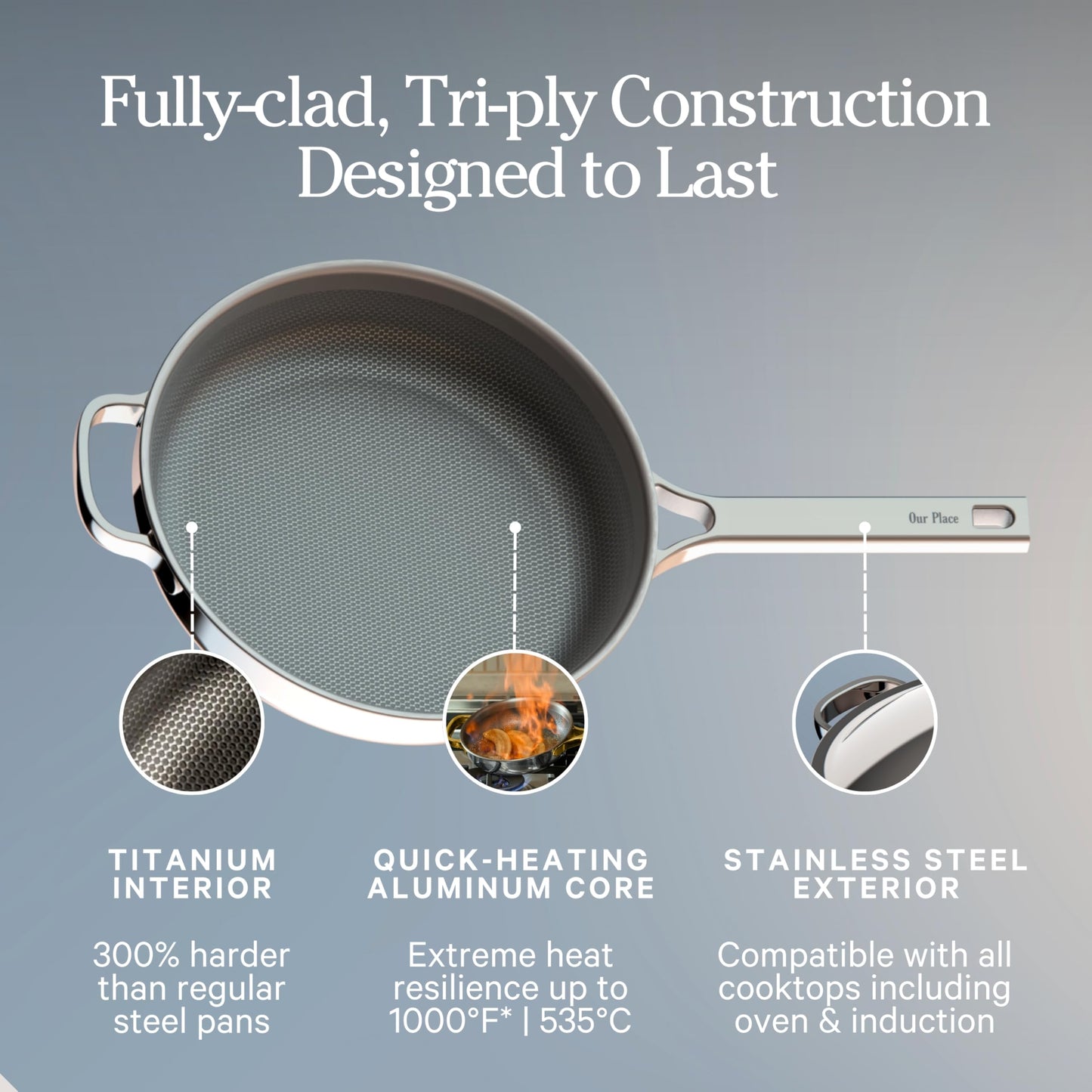 Our Place Mini Titanium Always Pan Pro | 8.5" PFAS-Free Nonstick Frying Pan with Spatula | Chef-Grade Tri-Ply Stainless Steel & Aluminum Build | Induction & Oven-Safe up to 1000°F | Chrome