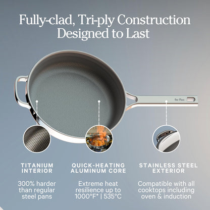 Our Place Mini Titanium Always Pan Pro | 8.5" PFAS-Free Nonstick Frying Pan with Spatula | Chef-Grade Tri-Ply Stainless Steel & Aluminum Build | Induction & Oven-Safe up to 1000°F | Chrome