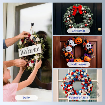 OUTXE Wreath Hanger - Upgraded Suction Cup Hook for Front Door & Glass Window | 4-Pack (Black)