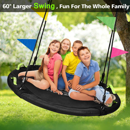 HeyZoo Tree Swing, 60 inch Larger Saucer Swing for Whole Family, 900lbs Weight Capacity, with Adjustable Hanging Straps, for Outdoor Backyard, Gifts for Kids, Black