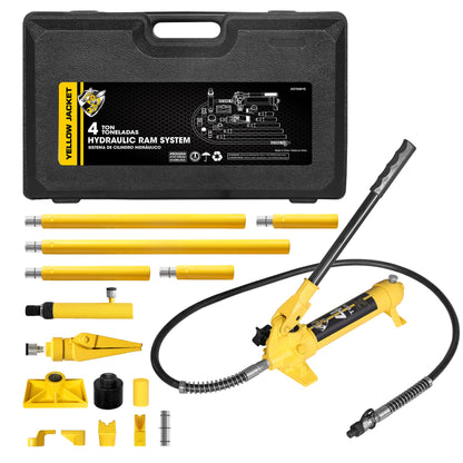 YELLOW JACKET 4 ton Hydraulic Ram Jack Pusher Puller Auto Body Frame Repair Tool Porta Power Kit with Blow Mold Carrying Storage Case for Car Repair,Truck,Farm