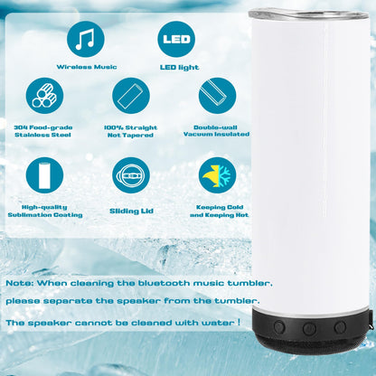 VACVOU 1Pcs 20oz Sublimation Music Speaker Blank Tumbler Cup with Lid Double Wall Vacuum Insulated Bluetooth Speaker Skinny Straight Tumblers (black, 1)