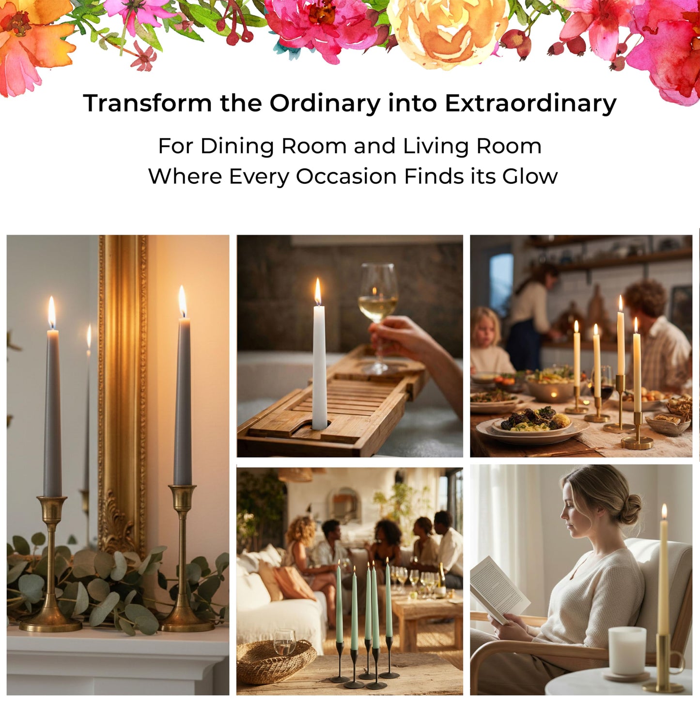 Mist Gray Taper Candles 10 Inch Dripless - Box of 12 Unscented Candlesticks, Smokeless Paraffin Free Candle Tapers with Cotton Wick, Indoor & Outdoor Use. Wedding Candles Taper Candles.