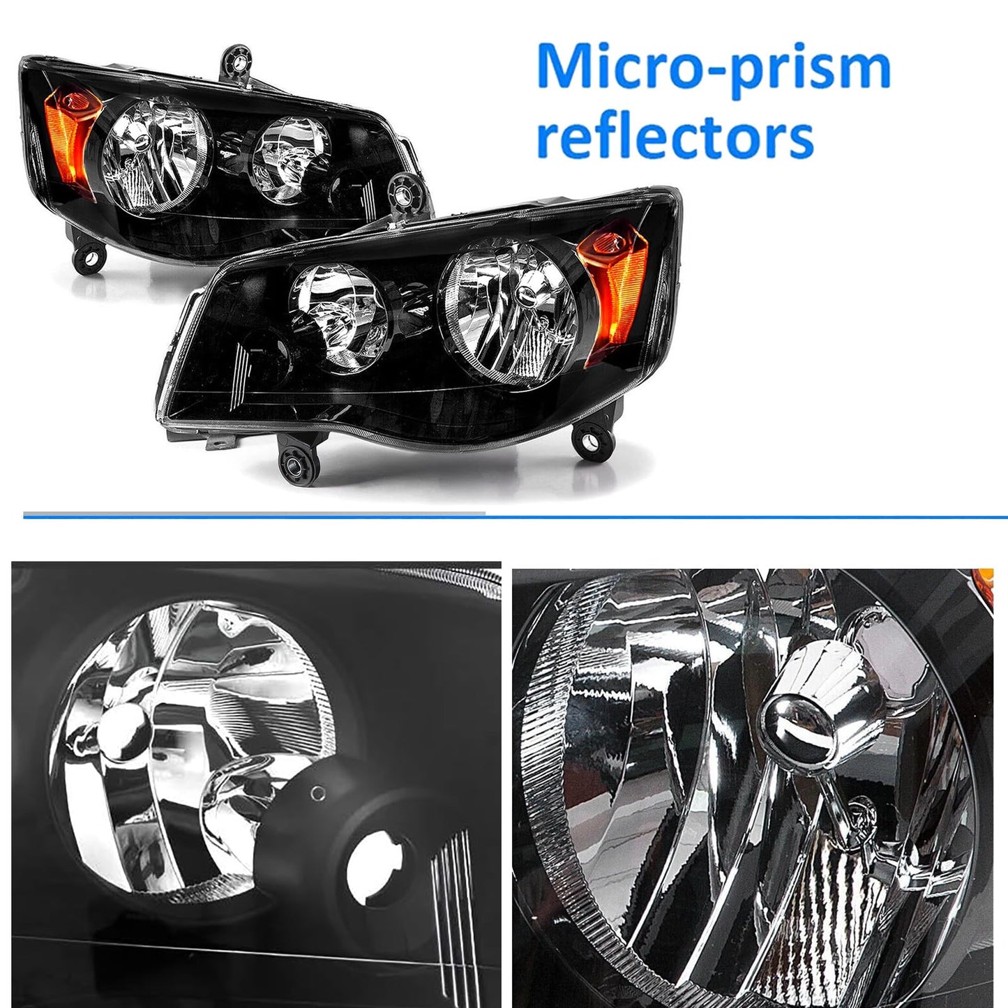 2Pcs Headlight Head Light Headlamp Assembly Black Housing For 2011-2020 Dodge Grand Caravan,2008-2016 Chrysler Town & Country