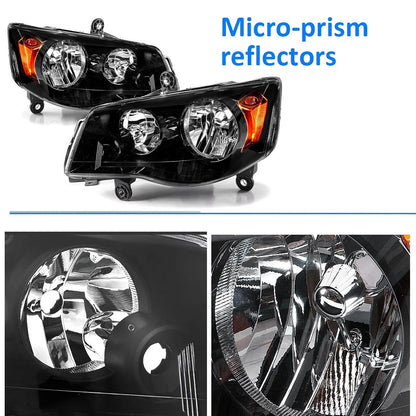 2Pcs Headlight Head Light Headlamp Assembly Black Housing For 2011-2020 Dodge Grand Caravan,2008-2016 Chrysler Town & Country