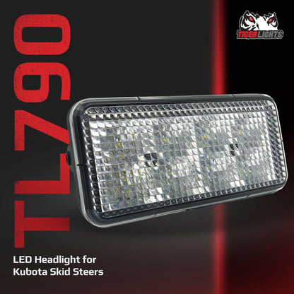 TIGERLIGHTS 12V LED Headlight - Compatible with/Replacement for Kubota SVL65-2, SVL65-2C, SVL75-2C, SVL75C, SVL90, SVL90-2, SVL90-2C, SVL90C, SVL95-2S - Flood Off-Road Light