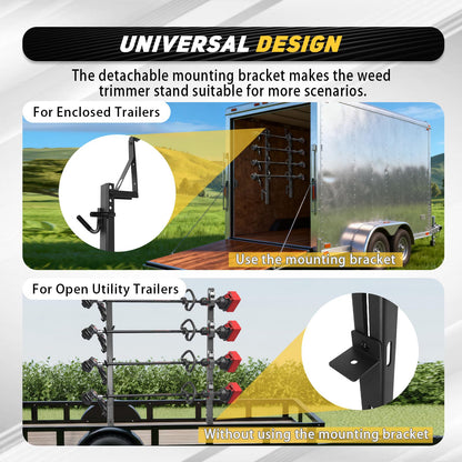 DEWHONETE 4 Place Trimmer Weed Eater Rack for Enclosed and Open Trailer Walls Landscape Truck Weedeater Rack Carrier Holder with 4 Lock-Black