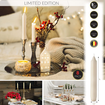Tribello 6" Ivory Candlesticks - Pack of 8 Short Taper Candles - 5 Hour Long Burning Cream Candlesticks for Christmas, Holiday, Table Candles for Wedding, and Home Decoration