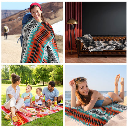 Haull 10 Pcs Large Mexican Blankets Bulk 51" x 71" Mexican Serape Blankets Yoga Authentic Throw Colorful Striped Falsa with Fringed for Outdoor Car Travel Camping Beach Picnic Patio Mat Towel