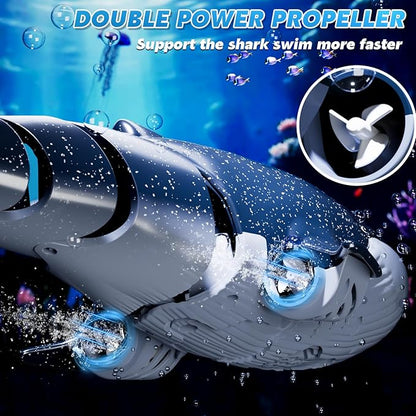 Remote Control Whale Shark Toys for Boys Kids 1:18 Scale High Simulation Shark for Pool 2.4Ghz Electric RC Shark Boat Fish Toys with Light &amp Spray Toy Shark Gifts for 6 7 8 9 Year olds Kid Boy