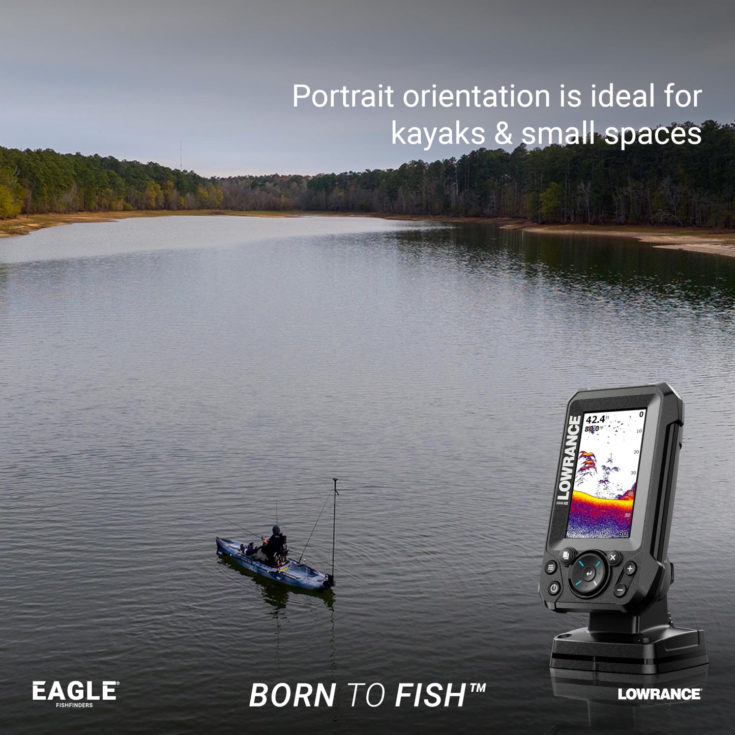 Lowrance Eagle 4X FishFinder with Bullet Transducer, 4-inch IPS Portrait Screen, Black, 000-16110-001