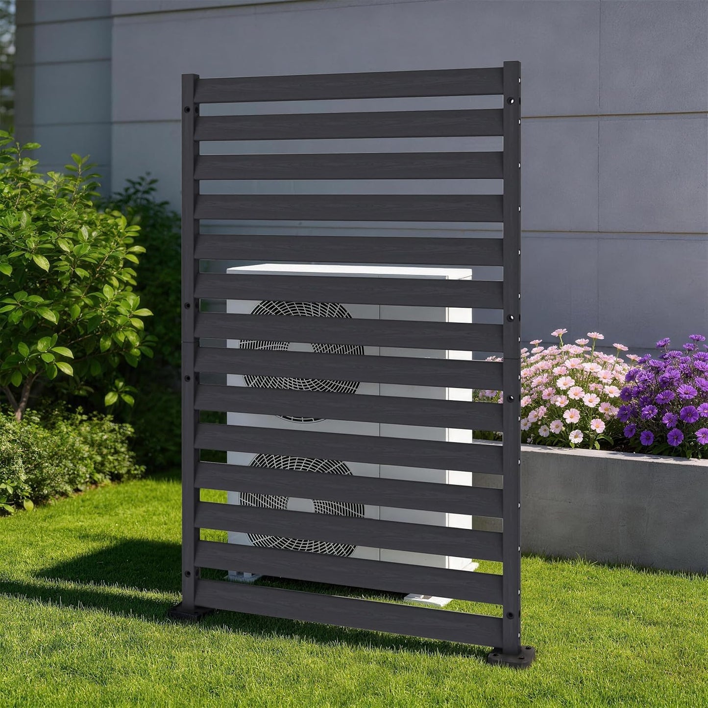 Air Conditioner Fence 1 Panel, 60" H x 38" W HDPE Privacy Fence Panel, Outdoor Privacy Fence Screen with Metal Stakes, Pool Equipment Enclosure & Trash Can Enclosure (Slanted 38" W x 60" H (1 Panel))