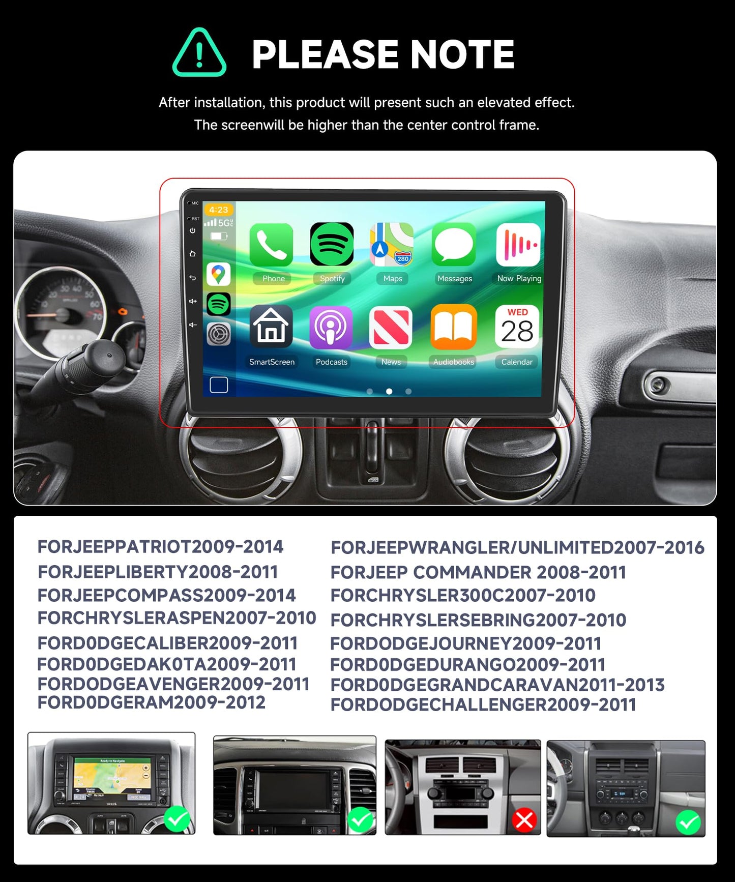 Rimoody 8Core 6G+128G 10.1'' Android Car Stereo Radio for Jeep Wrangler JK Commander Compass 2007-2018, Dodge Ram/Challerger, Wireless Carplay Android Auto GPS WiFi, Bluetooth 5.0 EQ Backup Camera