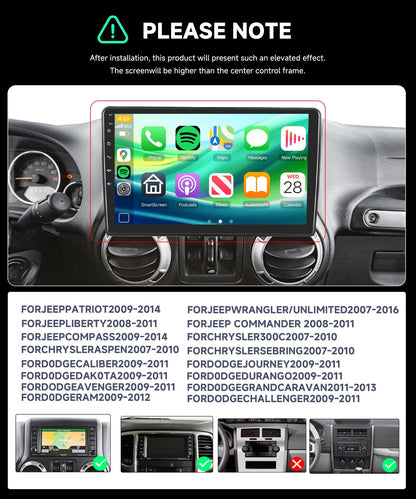 Rimoody 8Core 6G+128G 10.1'' Android Car Stereo Radio for Jeep Wrangler JK Commander Compass 2007-2018, Dodge Ram/Challerger, Wireless Carplay Android Auto GPS WiFi, Bluetooth 5.0 EQ Backup Camera