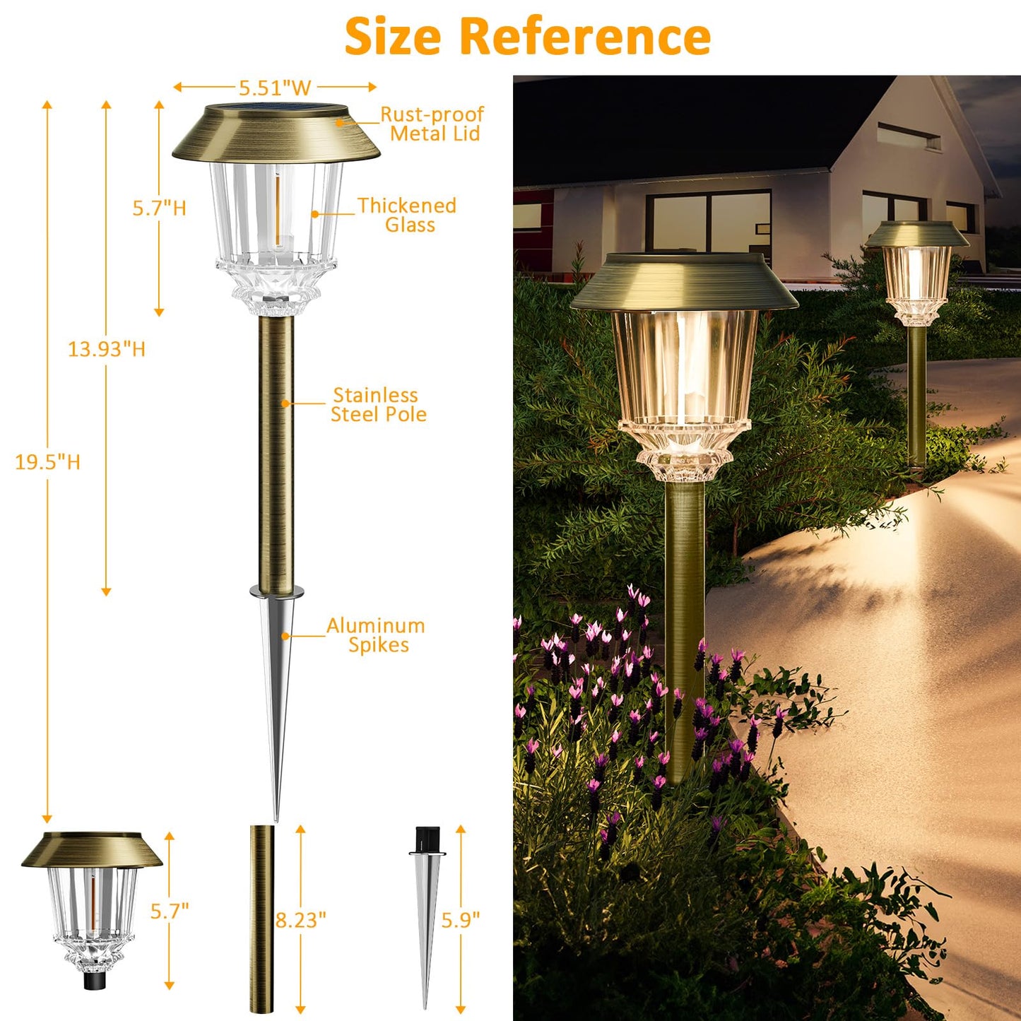 XMCOSY+ Solar Pathway Lights Waterproof - 6 Pack Solar Lights Outdoor, 10-40 LM Dimmable Outdoor Solar Light for Yard Pathway Garden Driveway Walkway (Bronze)