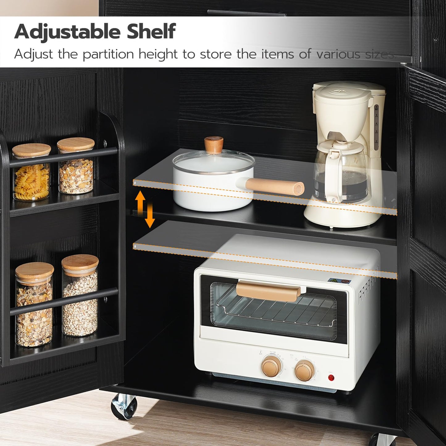 HOOBRO Kitchen Island with Power Outlet, Rolling Kitchen Island with Large Worktop, Kitchen Island Cart with Spice Rack and Drawer, Island Table for Dining Room, Rustic Brown and Black BF88UZD01