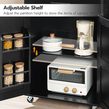 HOOBRO Kitchen Island with Power Outlet, Rolling Kitchen Island with Large Worktop, Kitchen Island Cart with Spice Rack and Drawer, Island Table for Dining Room, Rustic Brown and Black BF88UZD01