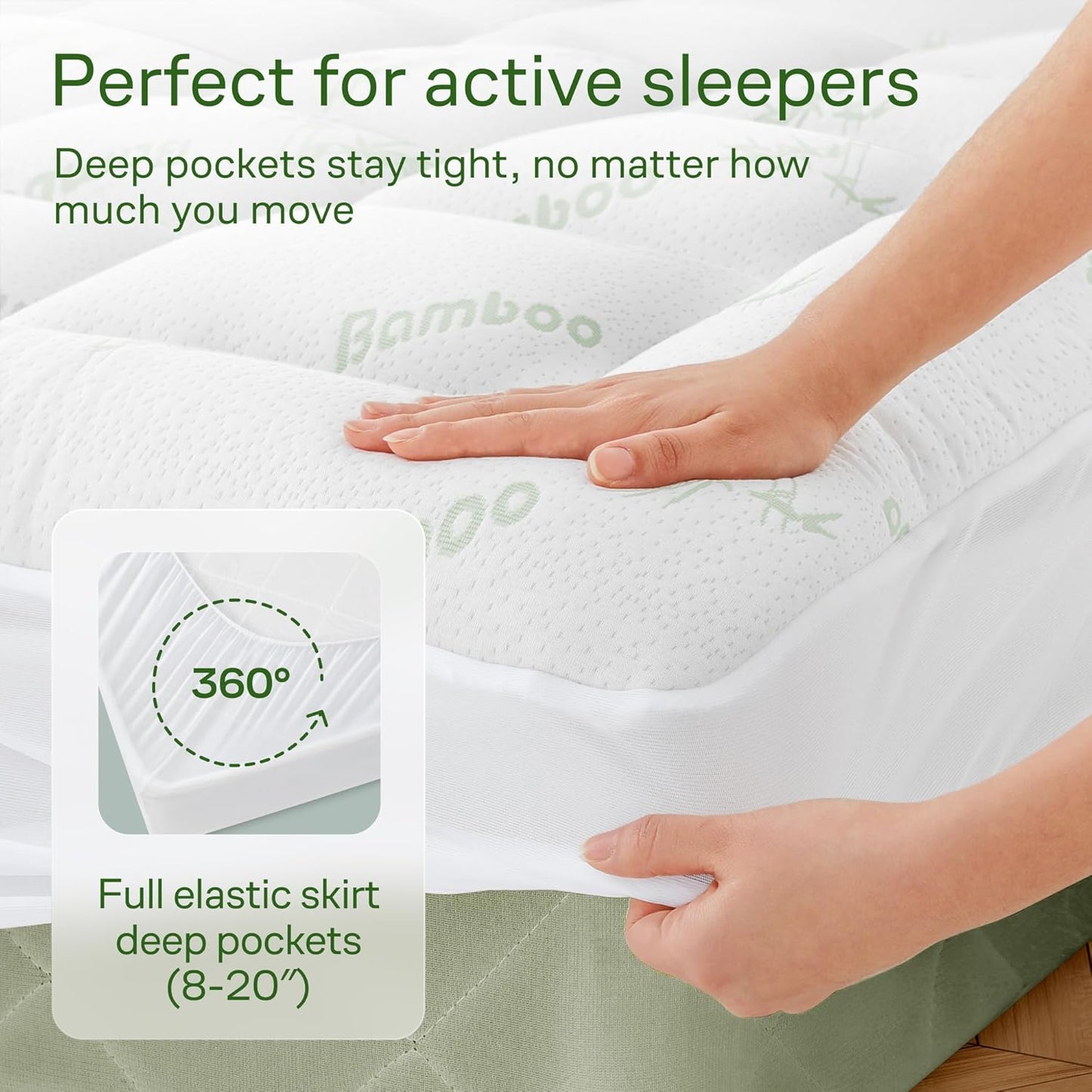 Niagara Sleep Solution Ultra Soft King Size Mattress Topper - Bamboo Viscose Pillow Top for Back Pain Relief | Naturally Cooling, Sage