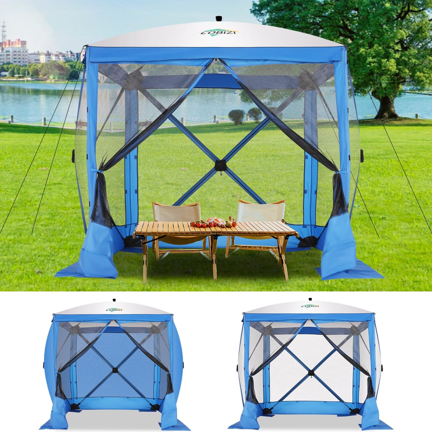 COBIZI 6x6 FT Pop up Gazebo Tent, Screen Tent with Sidewalls, Waterproof Portable Outdoor Small Screen Tents Sun Shelter, Carpas para Patio for Outdoor Camping, Backyard and Garden, Blue