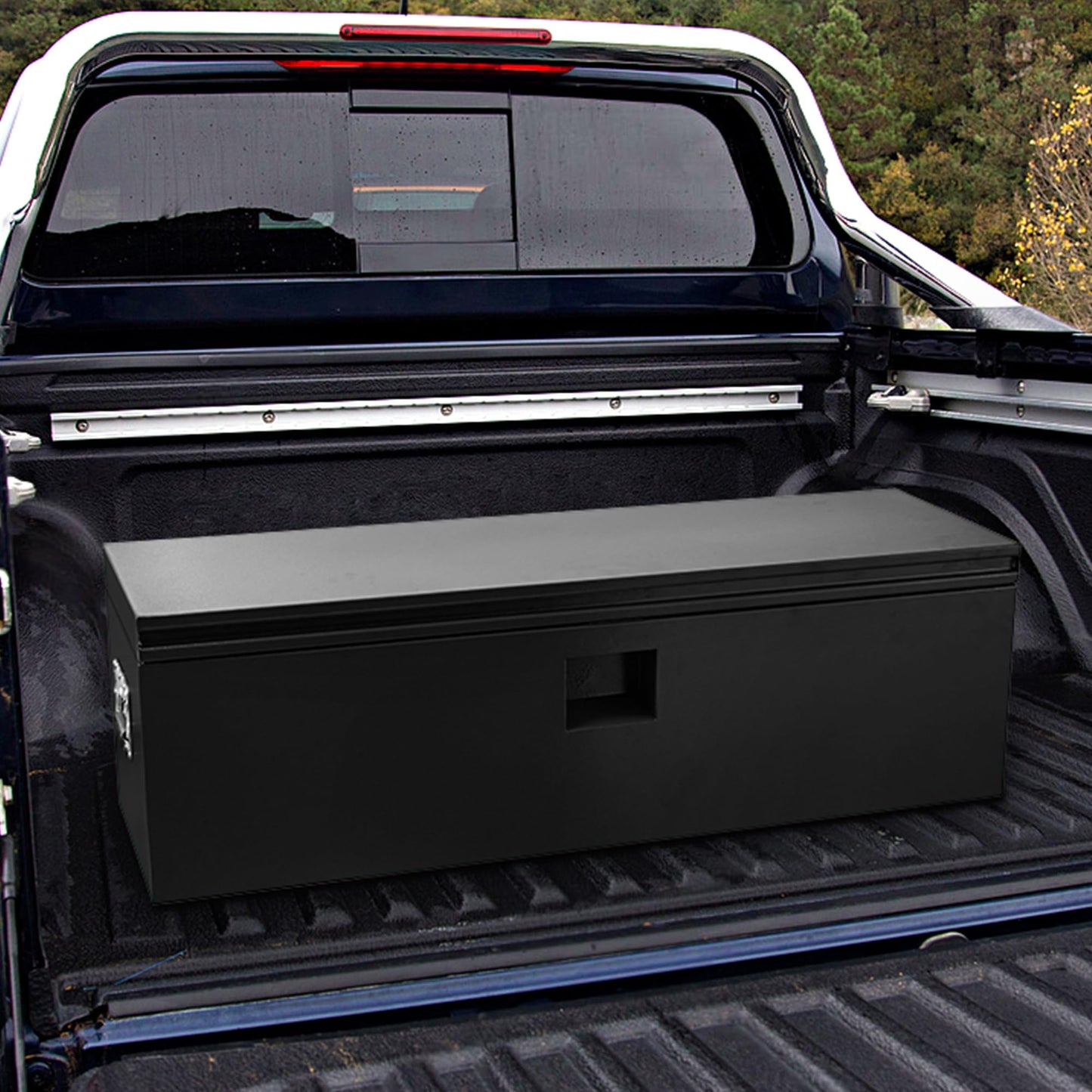 ActiveTrail Heavy Duty Steel Truck Bed Tool Box, 24 Inch Weatherproof Lockable Metal Storage Chest with Gas-Assist Grooved Lid for Pickup, Trailer, RV, Black