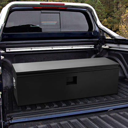 ActiveTrail Heavy Duty Steel Truck Bed Tool Box, 24 Inch Weatherproof Lockable Metal Storage Chest with Gas-Assist Grooved Lid for Pickup, Trailer, RV, Black