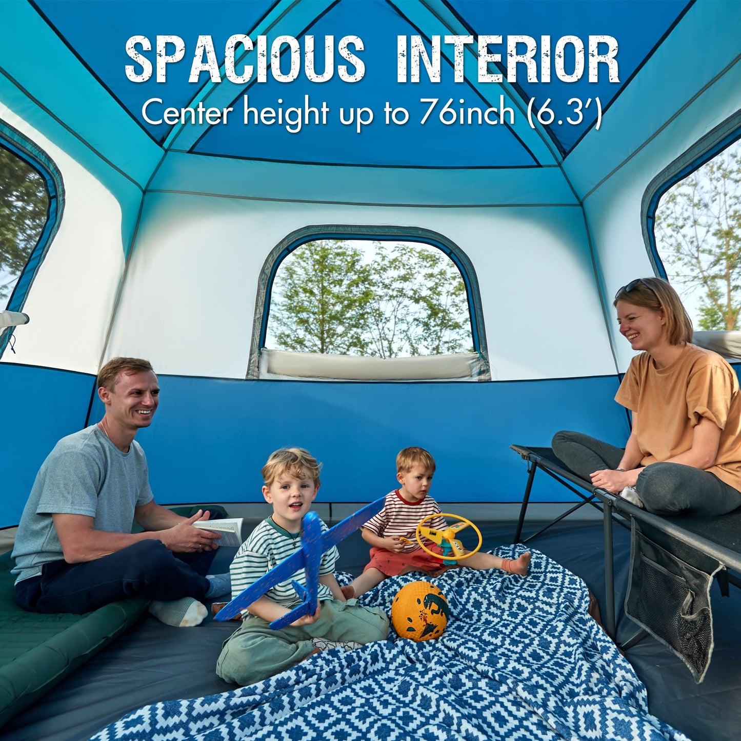 Portal 6 Person Cabin Tent for Camping with Porch, Family Waterproof Camping Tent with Rainfly and Carry Bag, 76" Tall Outdoor Tents for Camping