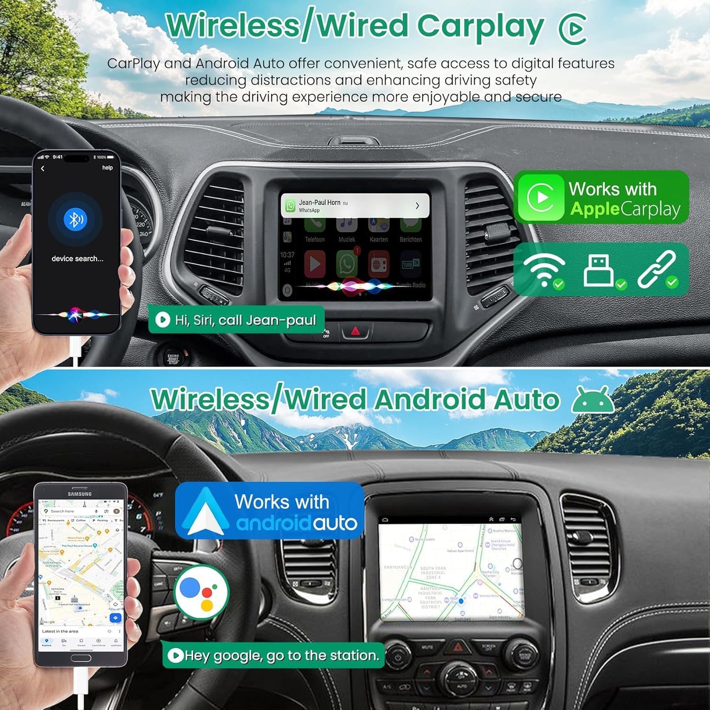 4+64 Android Radio for Jeep Grand Cherokee Radio 2014-2021, for Dodge RAM 1500/2500/3500 2013-2018, for Dodge Challenger Charger Radio 2015-2023, Car Stereo, Wireless Carplay, GPS Navigation