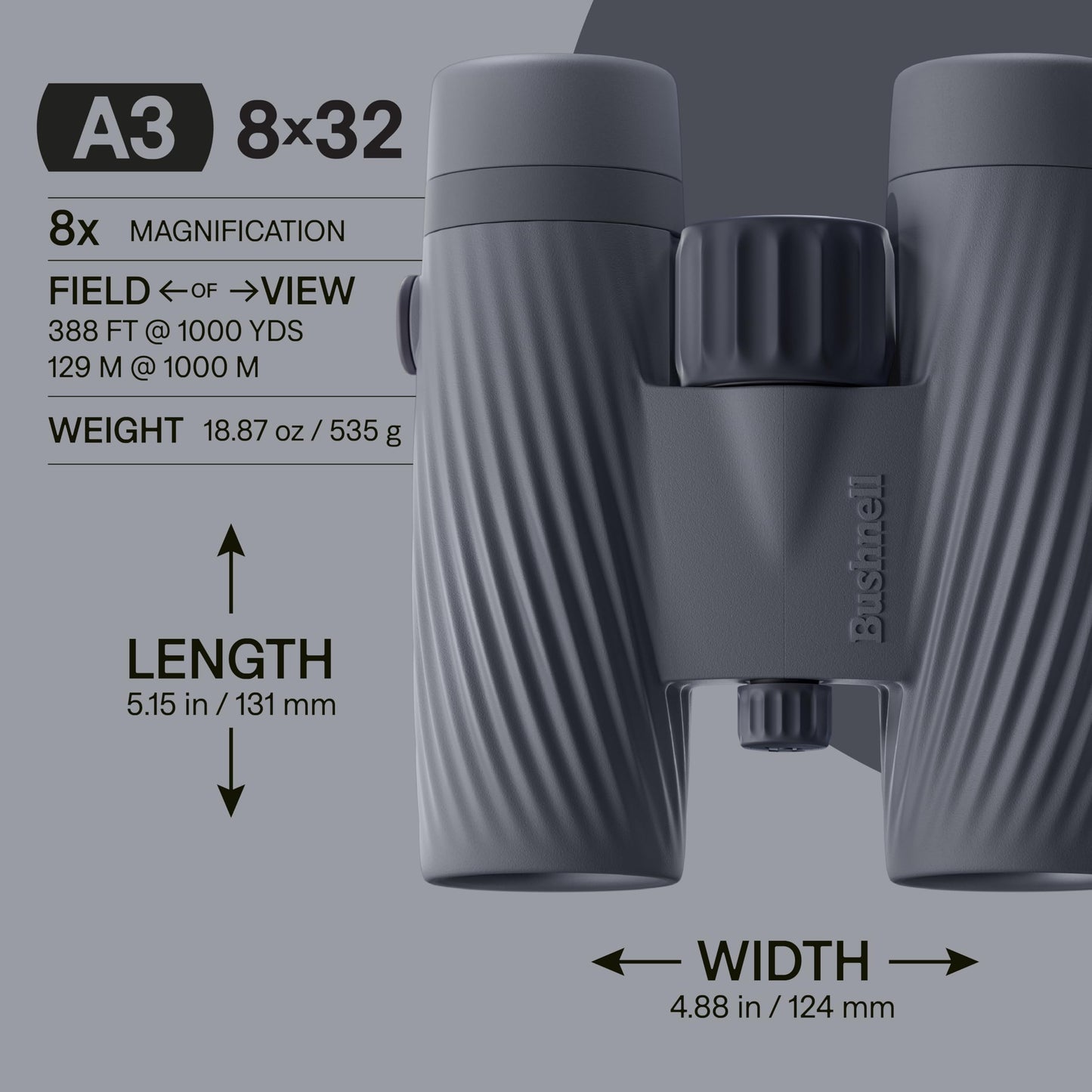 Bushnell A3 8x32 Compact Binoculars for Adults & Kids, Waterproof, Fogproof, 8X Magnification, Fully Multi-Coated Lenses & Rubber Armor - Folkstone Gray