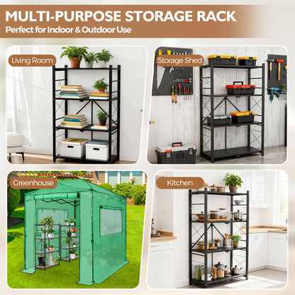 EAGLE PEAK 4-Tier Foldable Greenhouse Shelf, Heavy Duty Metal Storage Rack, No Assembly Steel Shelving Unit, Plant Stand for Greenhouse and Multi-Use Storage, 28”x14.6”x44.7”, 520 lbs, 2 Pack, Black