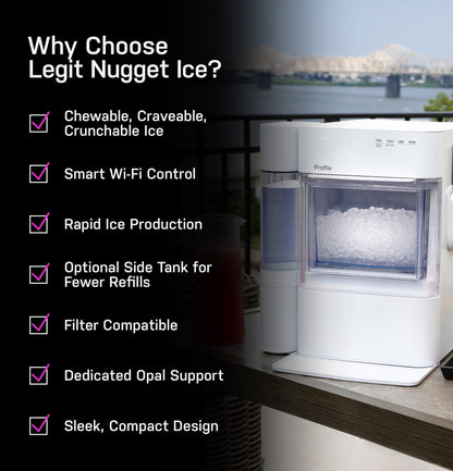GE Profile Opal 2.0 Ultra Nugget Ice Maker with .75 Gallon Side Tank and Scale Inhibiting Filter, Scoop Included, 38 lbs in 24 Hours, Pellet Ice Machine with WiFi & Smart Connected, Black