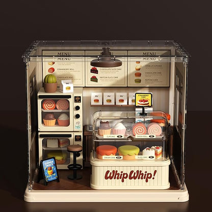 Bear Dessert Bakery DIY Miniature House Building Toy Dollhouse Set with LED Creator Playset Suitable for Mini Figures Construction Toys Diorama Kit Gifts for Adults