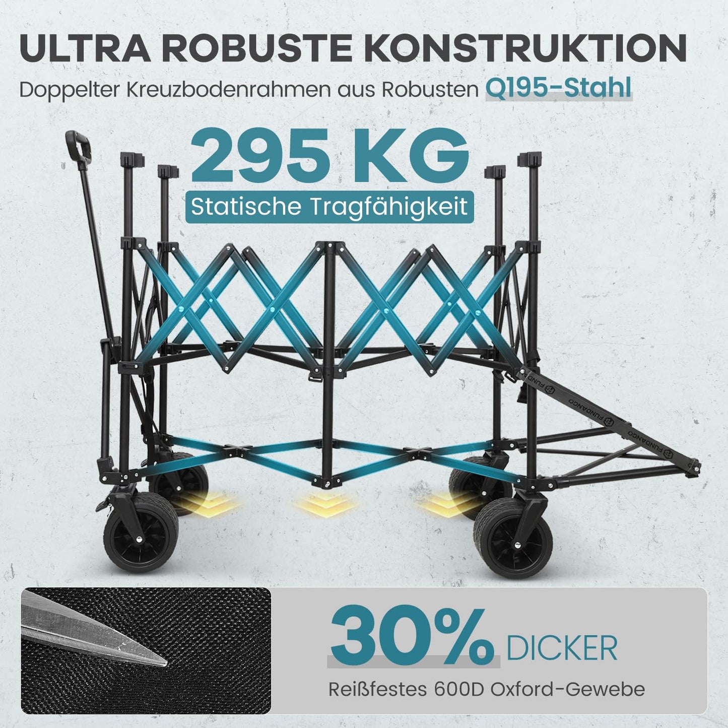 FUNDANGO Double Decker Wagon with High Extender & Tailgate, 660L XXL Foldable Collapsible Double Wagons, Heavy Duty Grocery Cart with All-Terrain Wheels for Camping, Baseball/Softball Gear, Home