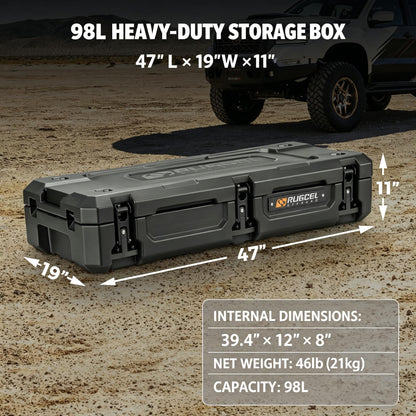 RUGCEL 98QT Waterproof Dry Storage Box - Heavy Duty Off-Road Case for Overland Trips, Car Camping, Roof Rack