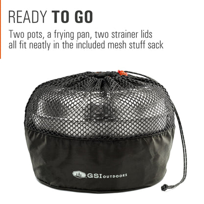 GSI Outdoors Glacier Stainless Steel Base Camper - Medium - 3 Pieces Cookset - Compact, & Durable Pot Pan for Camping