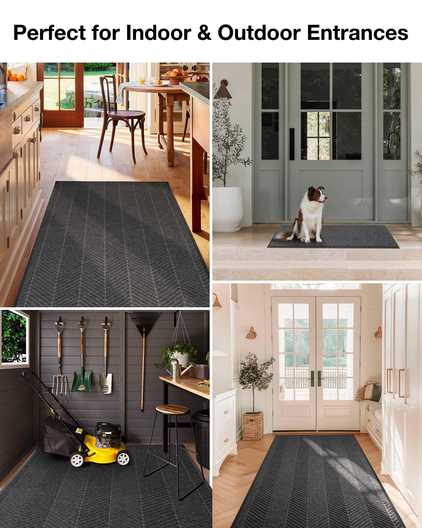 ZPAI 5′ x 7′ Heavy Duty Front Door Mat Indoor Outdoor Entrance, Large Non-Slip All Weather Commercial Floor Mat for Entryway, Low Profile Waterproof Industrial Rug for Garage (Charcoal Grey)