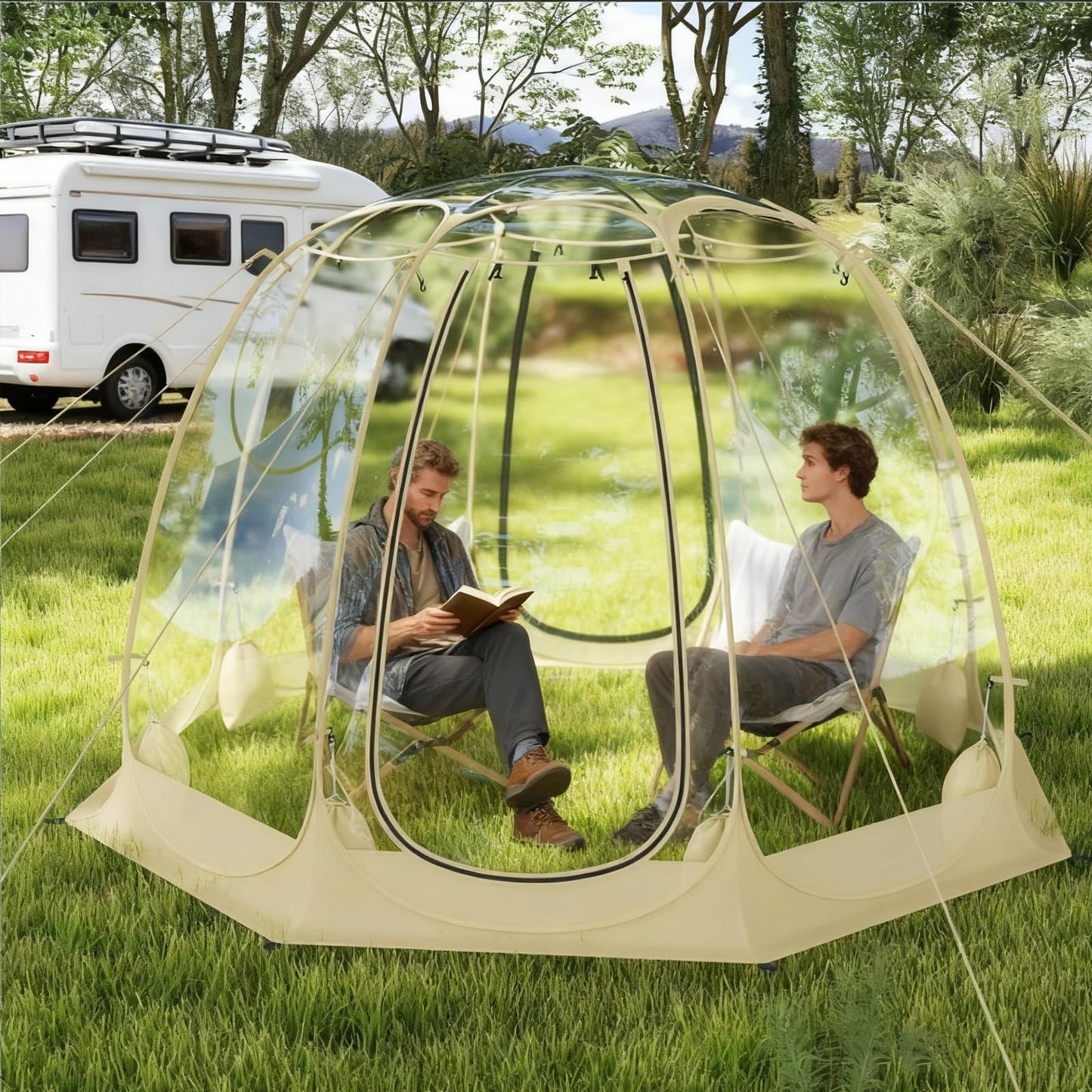 Happygrill Pop up Bubble Tent, 9.5 x 9.5 FT Outdoor Dome Screen Tent for for 4-6 People w/16 Stakes, 8 Wind Ropes, 8 Sandbags, Carrying Bag, Portable Weatherproof Screen House for Camping Sports Event