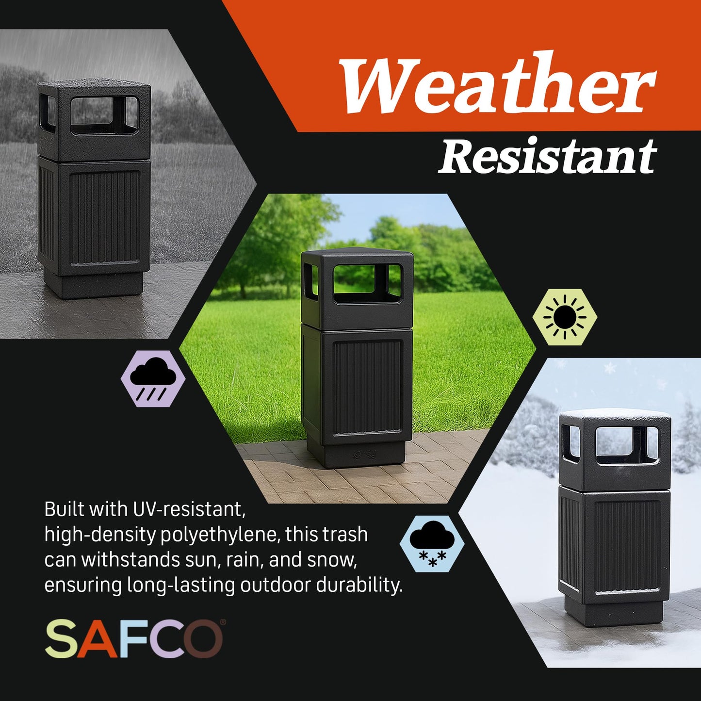 Safco Black Canmeleon Outdoor and Indoor Recessed Panel Trash Can Receptacle for Gas Stations, Shopping Outlets, and Restaurants, 38 Gallon Capacity