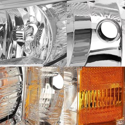 Pair of Chrome Housing Headlights Compatible with 07-13 Silverado 1500/07-14 Silverado 2500 3500 & HD Halogen Head Lights, OE-Style Headlamp Replaces GM2502280 GM2503280, with Bulb & Wiring Harness