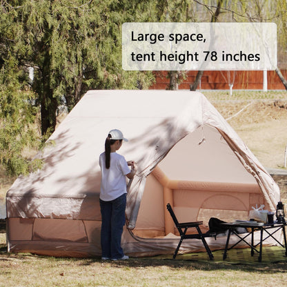WENZEFZZB 2025 Upgraded Waterproof Inflatable Camping Tent for 5-8 People, No Assembly Needed Luxury Glamping House, Oxford Fabric Inflatable Camping Tents with Hand Pump
