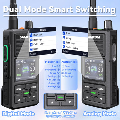 SAMCOM Digital Analog Dual Mode Radio, IP67 Waterproof DMR Walkie Talkie with Customised Radio's Name and ID, GPS, SMS Messaging, Group Call & Call Logs,Time Zone for Business Industrial Security