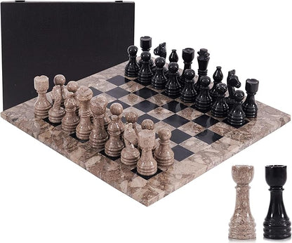 Marble Chess Set for Adults 15 Handmade Oceanic &amp Black Board Game with 32 Chess Pieces 2 Extra Queens &amp Storage Box Luxury Travel Game – Elegant Home Décor