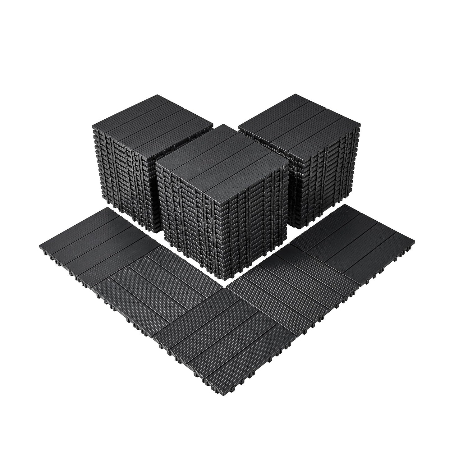 VEVOR 54 sq. ft Plastic Interlocking Deck Tiles, 54 Pack,12"x12" Waterproof Non-Slip Outdoor Flooring All Weather Use, Patio Floor Decking Tiles for Porch Poolside Balcony Backyard, Dark Grey